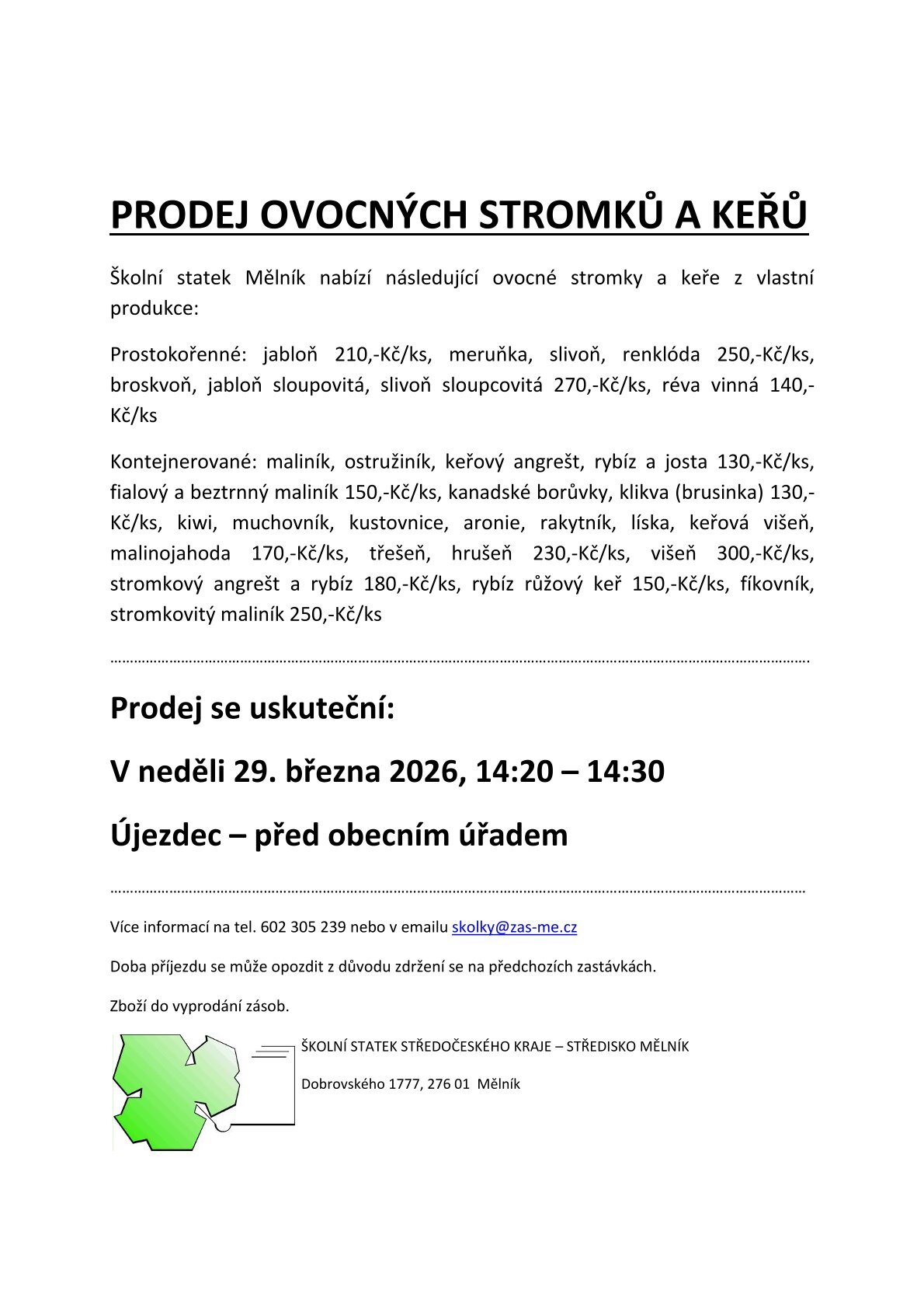 Prodej ovocných stromků a keřů