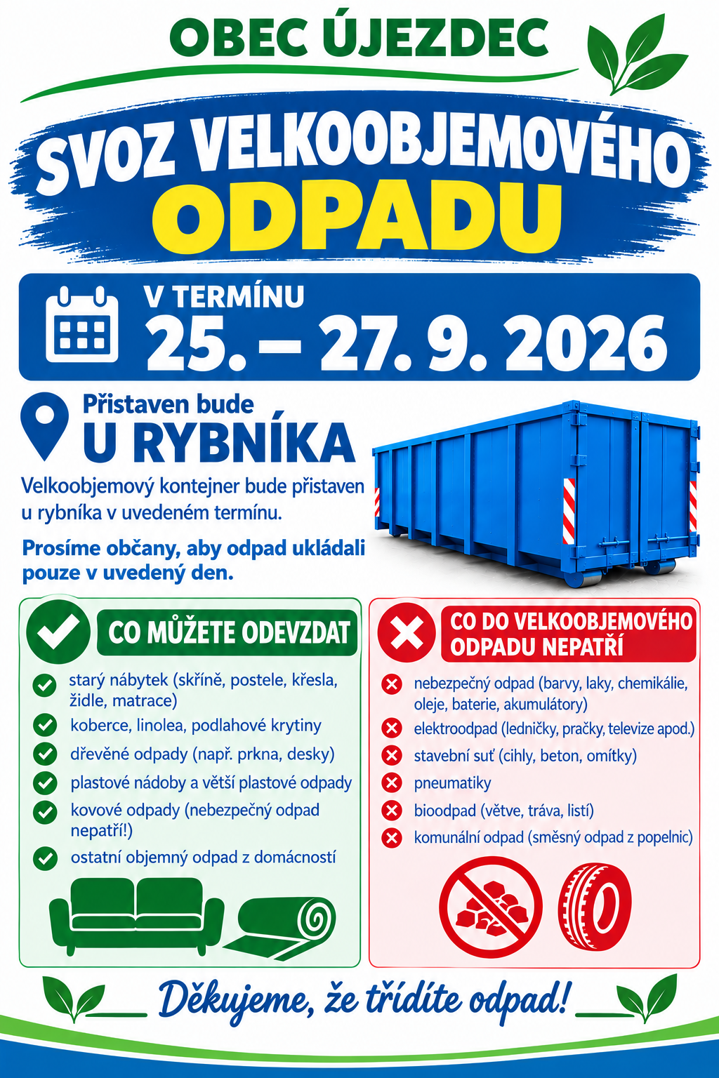 Svoz velkoobjemového odpadu 25.-27. září 2026